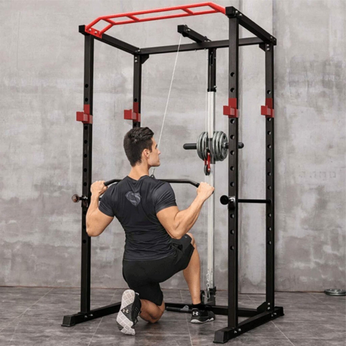 Rovix Heavy-Duty 1000LBS Professional Multi-Function Adjustable Power Cage Rack (SAK98149)