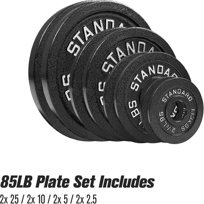 Steel Weight Plates 85LB Set - Olympic 2 Inch Center Premium Coating 2X 25Lb, 10Lb, 5Lb, and 2.5Lb for Olympic Weight Lifting Barbells
