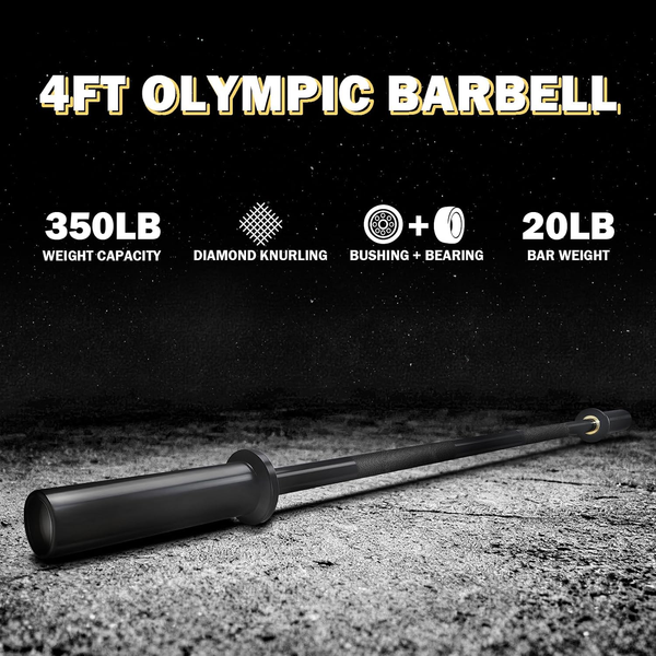 4Ft Olympic Barbell - 2-Inch Strength Training Bar for Squats, Deadlifts, Bench Press & Home Gym, 500Lbs Capacity, Includes Silent Collars