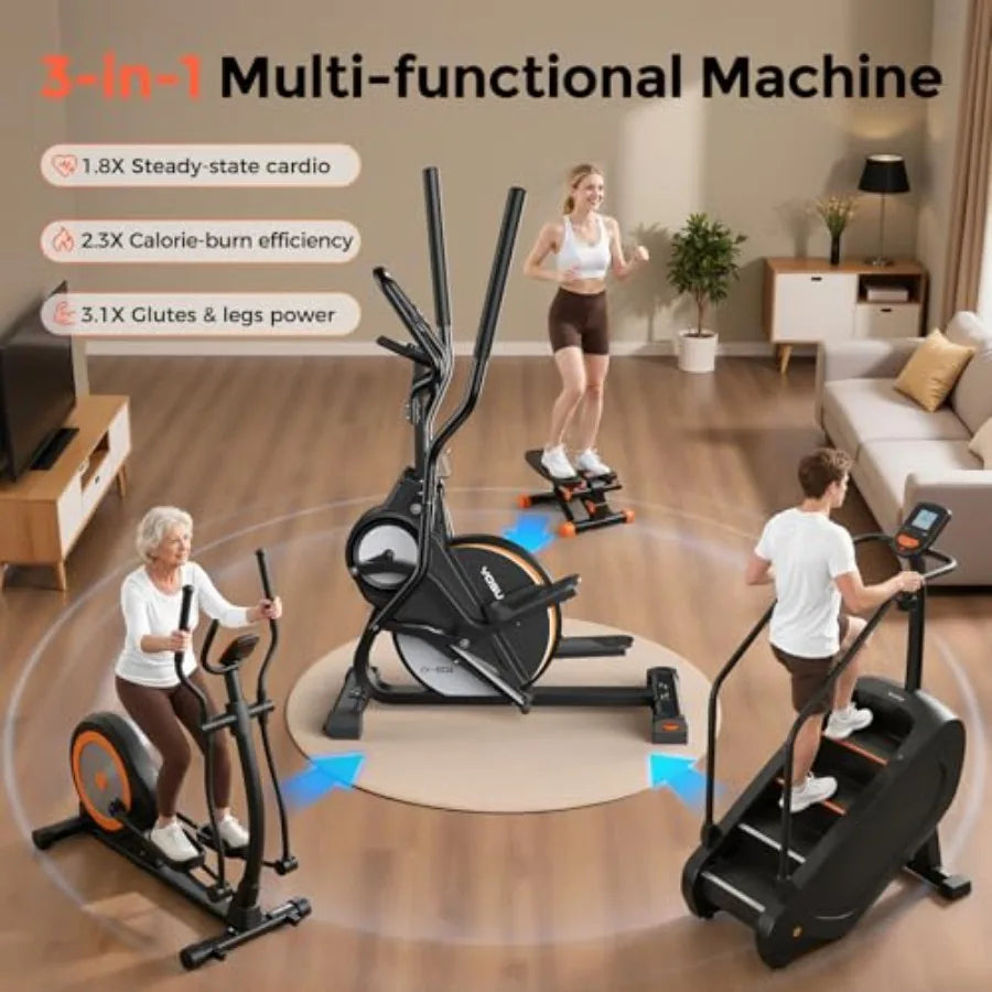 Compact 3-In-1 Elliptical Cardio Climber Stair Stepper For Home