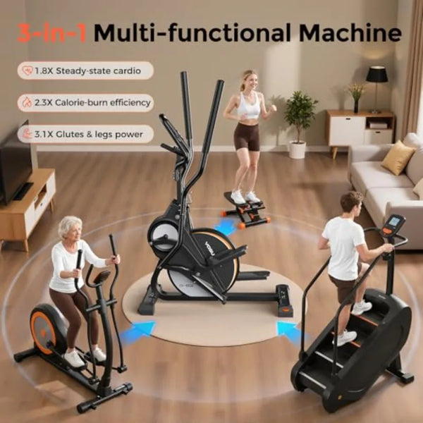 Compact 3-In-1 Elliptical Cardio Climber Stair Stepper For Home