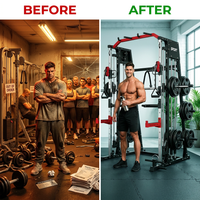 Smith Machine Home Gym All-In-1, 2200LBS Power Cage with Dual Cable Pulley Systems, LAT Pull-Down & Leg Hold-Down | Complete Strength Training Equipment for Full Body Workouts — Before & After