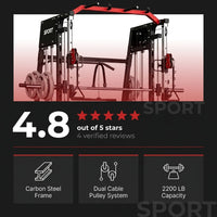 Smith Machine Home Gym All-In-1, 2200LBS Power Cage with Dual Cable Pulley Systems, LAT Pull-Down & Leg Hold-Down | Complete Strength Training Equipment for Full Body Workouts — Results & Stats