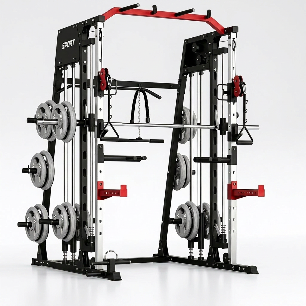 Smith Machine Home Gym All-In-1, 2200LBS Power Cage with Dual Cable Pulley Systems, LAT Pull-Down & Leg Hold-Down | Complete Strength Training Equipment for Full Body Workouts — Studio Shot