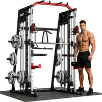 Smith Machine Home Gym All-In-1, 2200LBS Power Cage with Dual Cable Pulley Systems, LAT Pull-Down & Leg Hold-Down | Complete Strength Training Equipment for Full Body Workouts