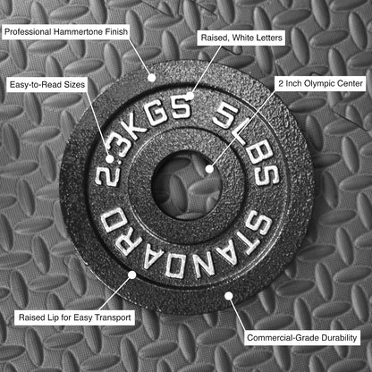 Steel Weight Plates 85LB Set - Olympic 2 Inch Center Premium Coating 2X 25Lb, 10Lb, 5Lb, and 2.5Lb for Olympic Weight Lifting Barbells