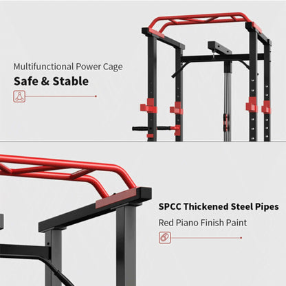 Rovix Heavy-Duty 1000LBS Professional Multi-Function Adjustable Power Cage Rack (SAK98149)