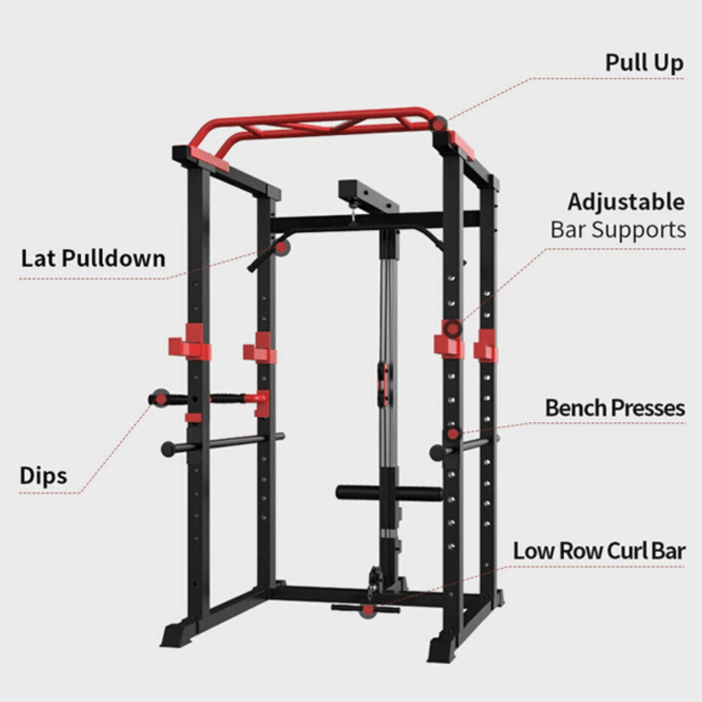 Rovix Heavy-Duty 1000LBS Professional Multi-Function Adjustable Power Cage Rack (SAK98149)